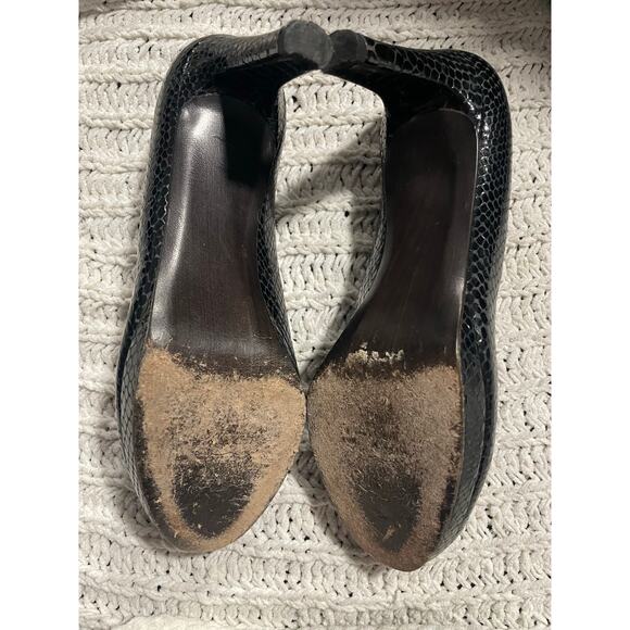 Stuart Weitzman Peep Toe Heels Leather Snake OW36069 Womens 7.5 M Reptile Black - Picture 8 of 10